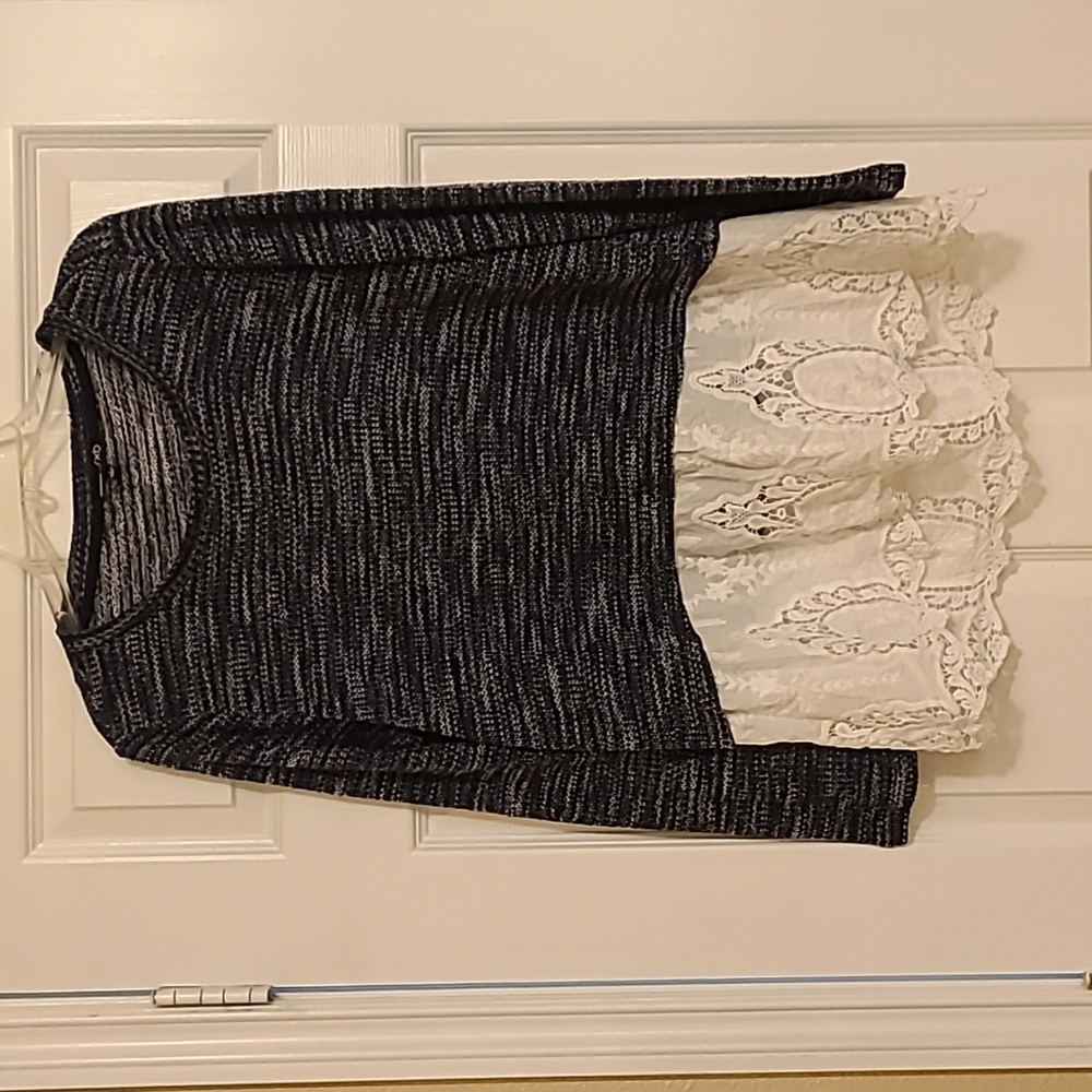 Navy Blue Sweater with Crochet and Embroidery Details